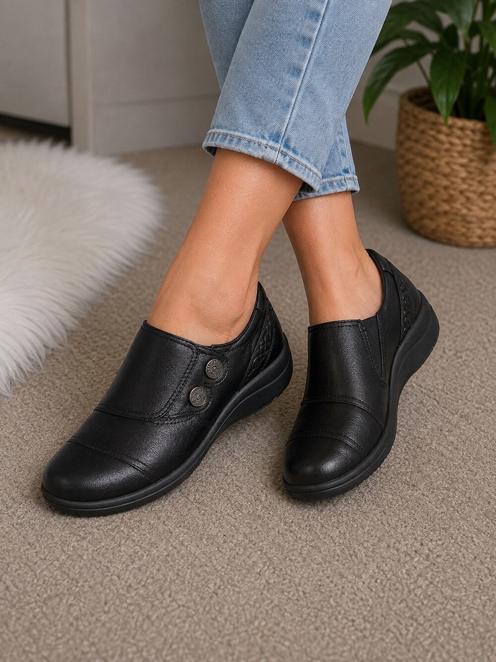 Aetrex Shoe Womens Black Leather Karina Monk Strap Comfort Cushioned 8.5 Arch